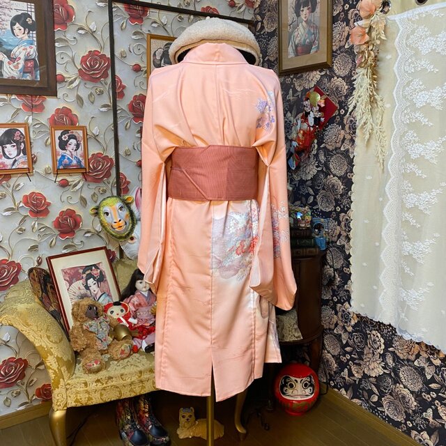 付け下げ 着物リメイク ミニミディ ワンピース ／ドレス／洗える化繊