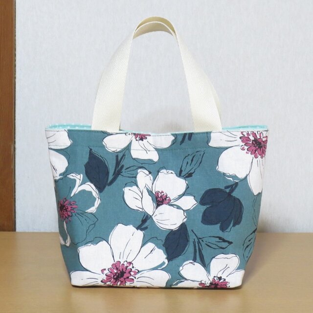 ミニトートバッグ☆花柄（濃グリーン） | iichi 日々の暮らしを