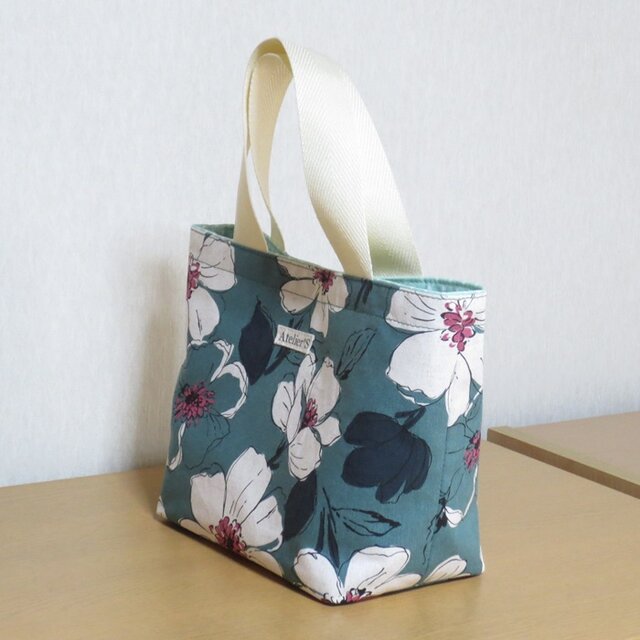 ミニトートバッグ☆花柄（濃グリーン） | iichi 日々の暮らしを
