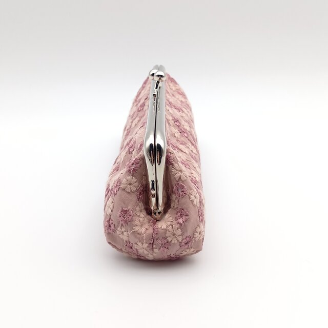 花柄刺繍 がま口ペンケース メガネケース 口金18cm 筆箱 くすみピンク
