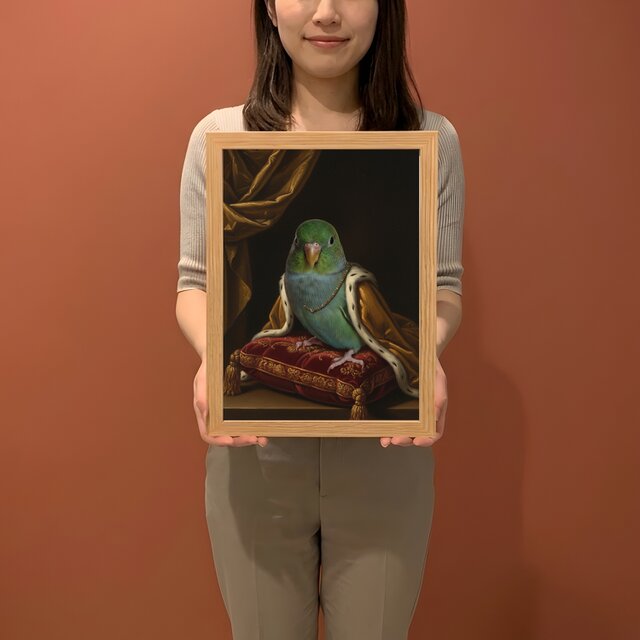インコ（サザナミインコ）のルネサンス風肖像画 A4額装インテリア