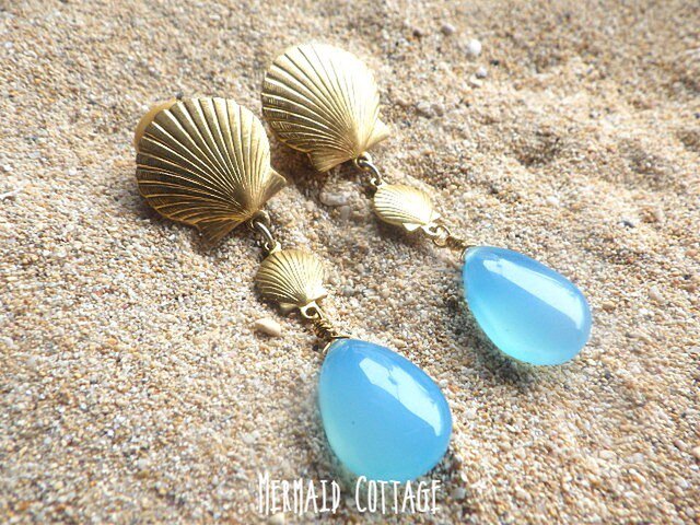 Mermaid Drops】シーブルーカルセドニーとシェルのマーメイド