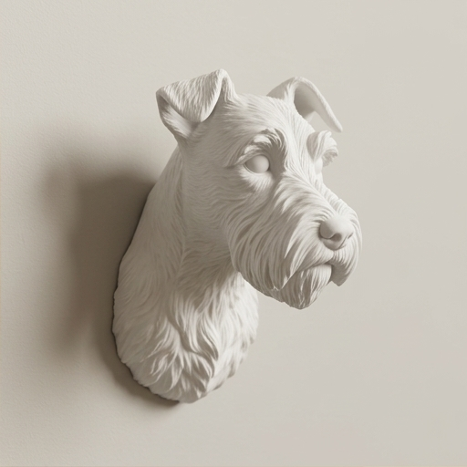 犬（ミニチュアシュナウザー）の壁掛けレリーフ 3Dプリント 白PLA 