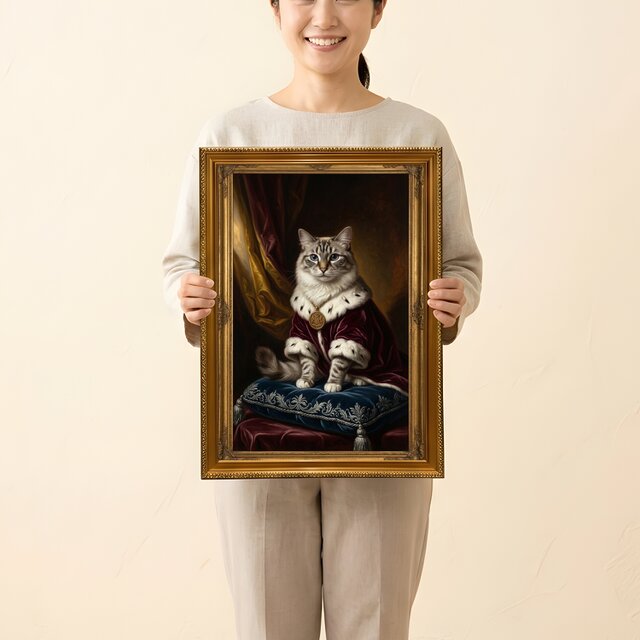 猫（ラグドール）のルネサンス風肖像画 油絵風アートA3額装インテリア