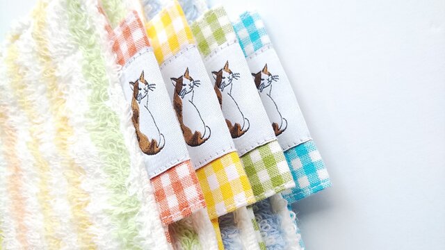 コースター パイル×コットン 三毛猫タグ 約10cm角 4枚組 | iichi 日々
