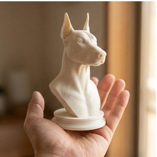 犬（ドーベルマン）の3Dプリント胸像 白PLA 彫刻 置物 インテリア