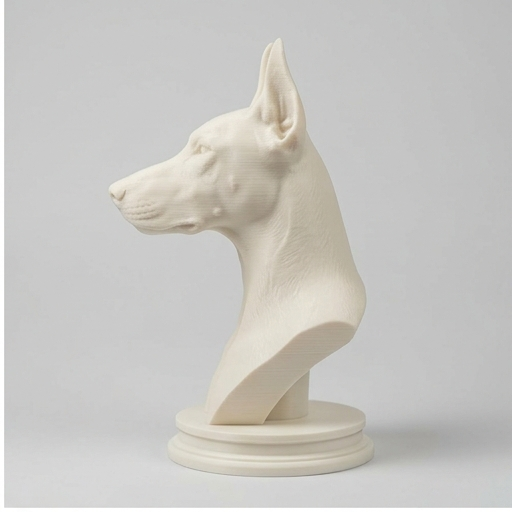 中国　玉石彫刻　犬　置物　V　R5558 犬（ドーベルマン）の3Dプリント胸像 白PLA 彫刻 置物 インテリア