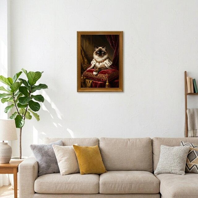 猫（ヒマラヤン）のルネサンス風肖像画 油絵風アートA3額装インテリア