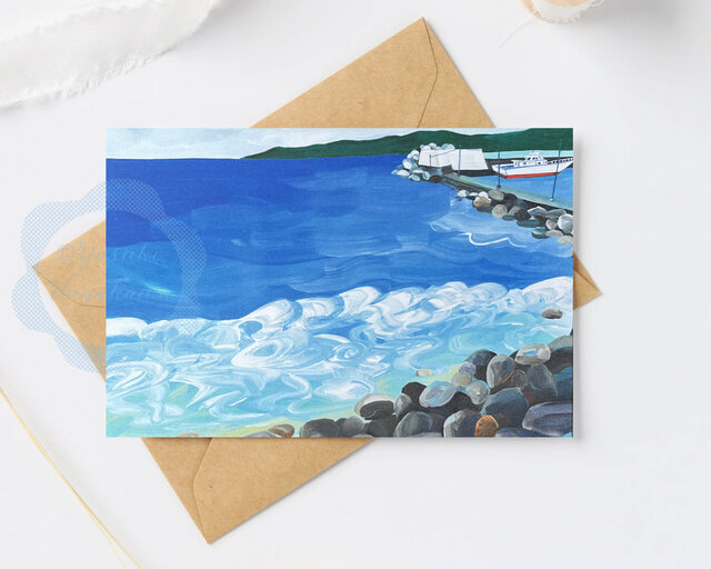 137）海と白い波と小さな船の風景 ポストカード 3枚セット | iichi