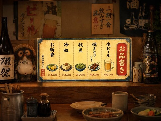 オーダー無料】居酒屋 お品書き メニュー ビール 酒 つまみ 昭和レトロ