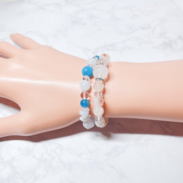 ✦海を閉じ込めた天然石ブレスレット｜アパタイト・アクアマリン