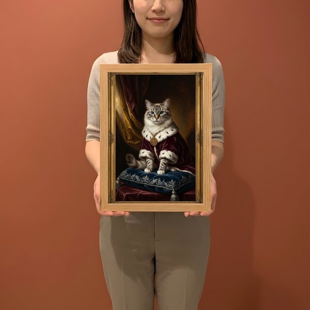 猫（ラグドール）のルネサンス風肖像画 油絵風アートA4額装インテリア