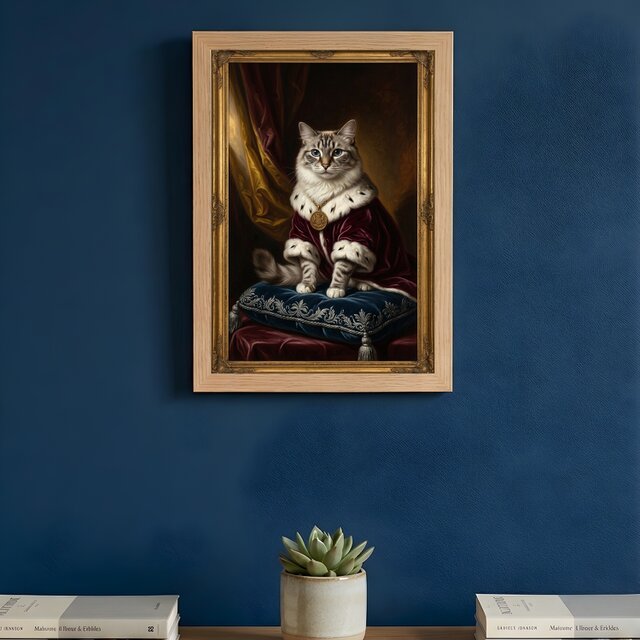 猫（ラグドール）のルネサンス風肖像画 油絵風アートA4額装インテリア