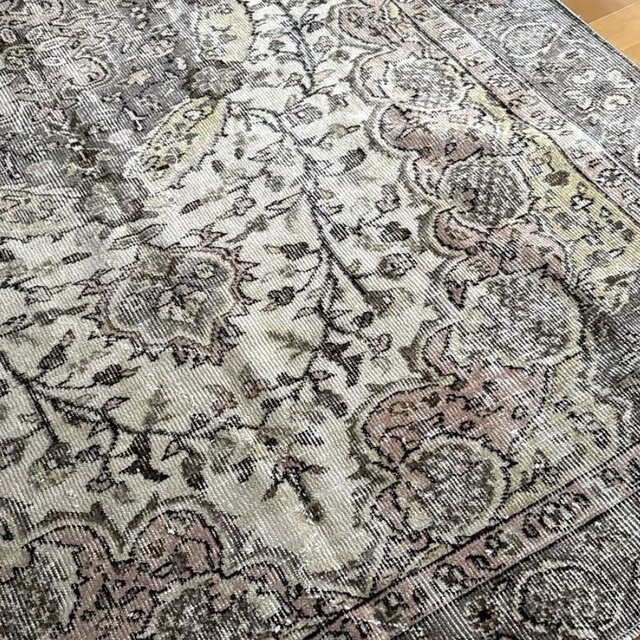 大判158×242 アイボリー×グレイ×ピンク トルコヴィンテージラグ