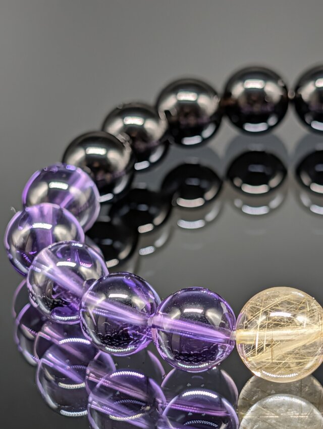 ルチルクォーツ アメジスト モリオン 10mm 親玉10～11mm ブレスレット