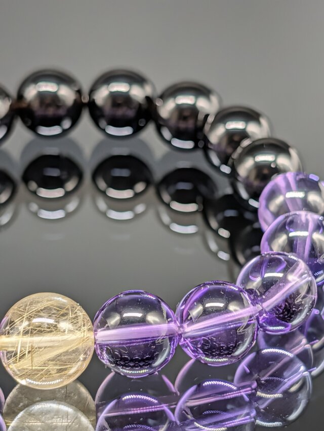 ルチルクォーツ アメジスト モリオン 10mm 親玉10～11mm ブレスレット