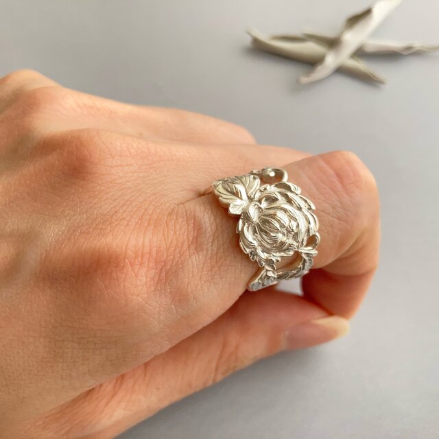 和彫り 草花文様の銀リング｜Silver Hand-engraved Ring 一点もの（no