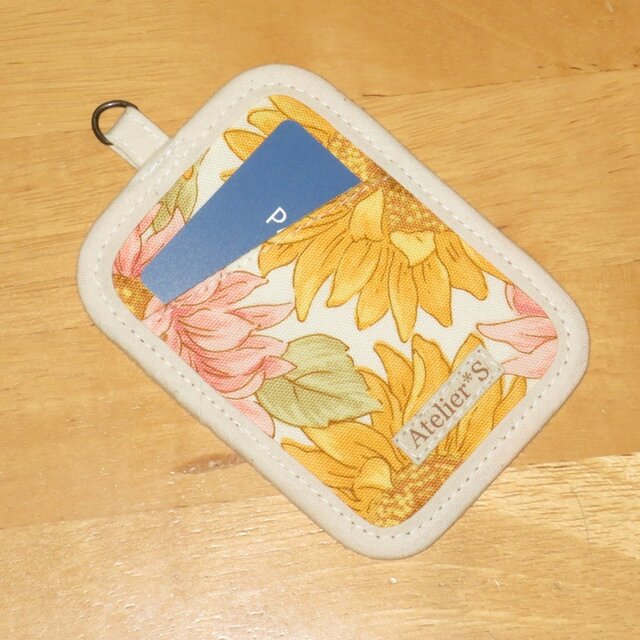 ハンドメイド 本革 ひまわり柄 パスケース パスケース☆ひまわり柄（イエロー） | iichi 日々の暮らしを心地よく