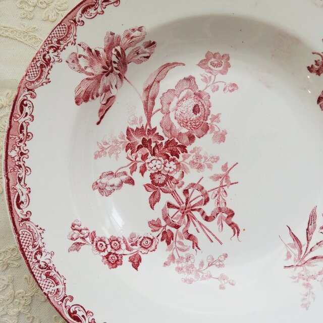 フランス サルグミンヌ SARREGUEMINES FONTANGES レッドフラワー
