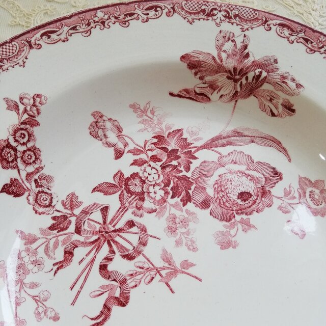 フランス サルグミンヌ SARREGUEMINES FONTANGES レッドフラワー