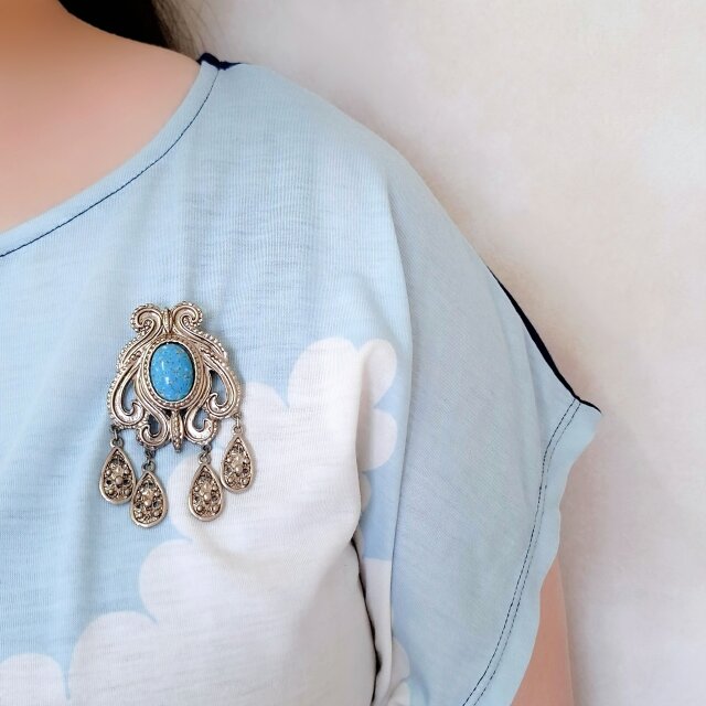 ひろみん様希少！ヨーロッパ 2wayヴィンテージブローチ9539 bohemian faux turquoise dangle ヴィンテージブローチ | iichi 日々の