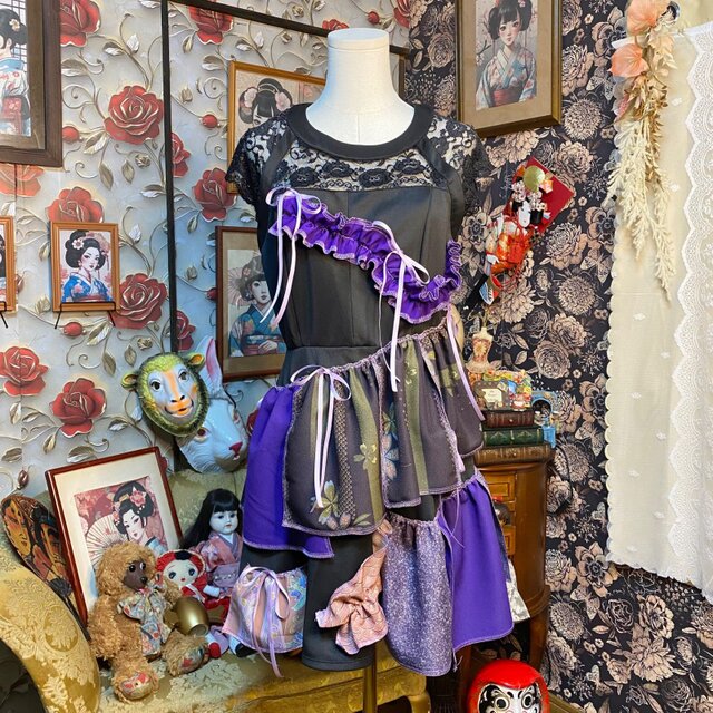 和洋折衷リメイク 着物 ドレス パッチワーク コラージュ ドッキング 