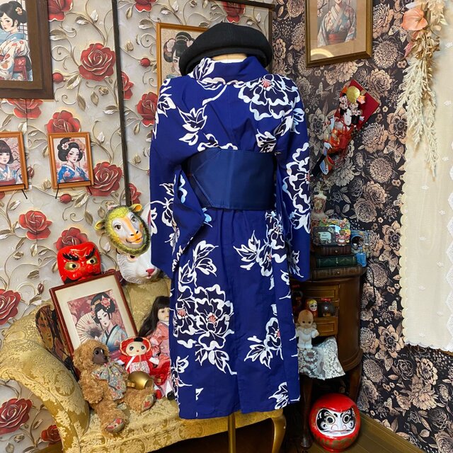 浴衣リメイク ミニミディ ワンピース ドレス 帯サッシュベルト付 和洋