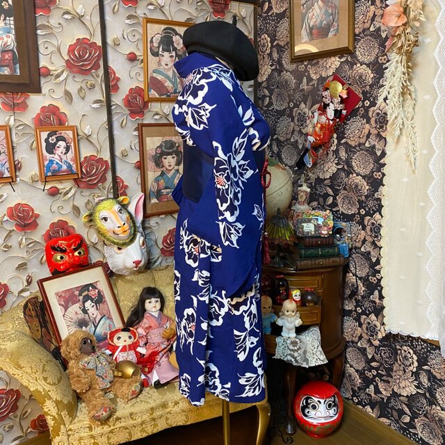 浴衣リメイク ミニミディ ワンピース ドレス 帯サッシュベルト付 和洋