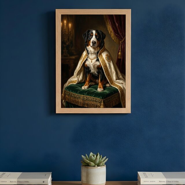 犬（バーニーズマウンテンドッグ）のルネサンス風肖像画 A4額装