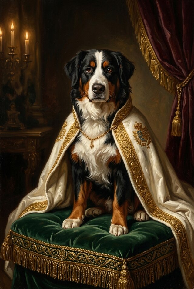 犬（バーニーズマウンテンドッグ）のルネサンス風肖像画 A4額装