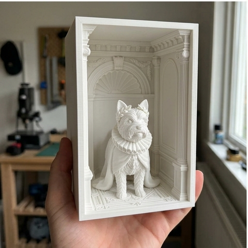 犬（ヨークシャーテリア）の3Dプリント ブックヌーク 白PLA 本棚