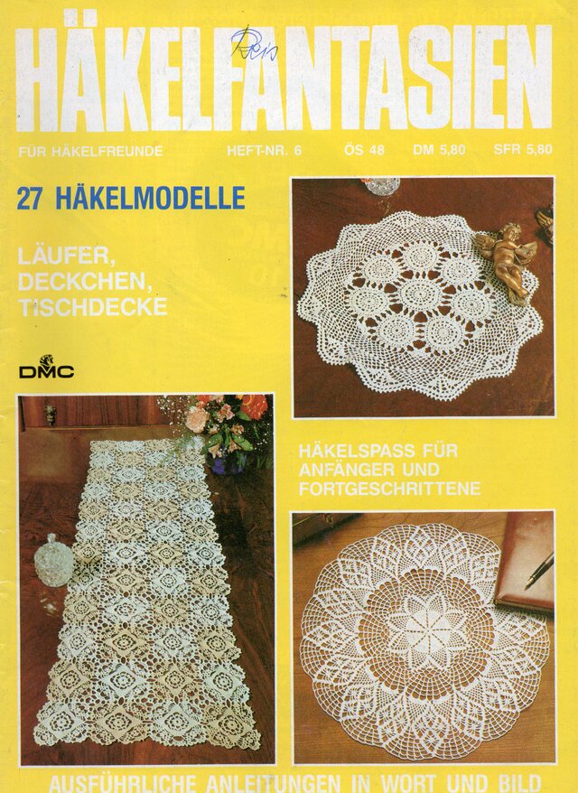 ヴィンテージ生成り　カギ編みレース　パネル刺繍　フリークロス Häkelnfantasien 手芸冊子 クロッシェ かぎ針編み 編み図 DMC ドイツ