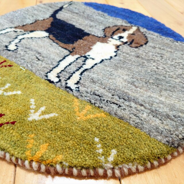 ハンドメイド ペルシャ ギャッベ アマレバフト 横38.5Φ39㎝ 円形 犬