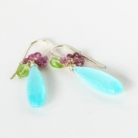 海辺に咲く花｜シーブルーカルセドニーとピンクトルマリンの天然石