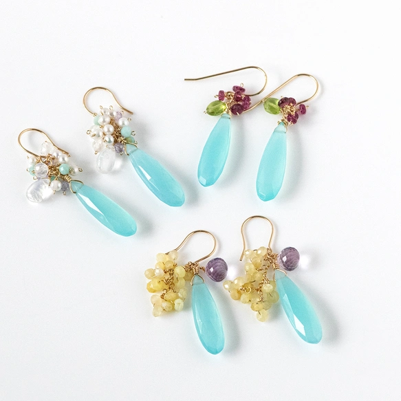 海辺に咲く花｜シーブルーカルセドニーとピンクトルマリンの天然石