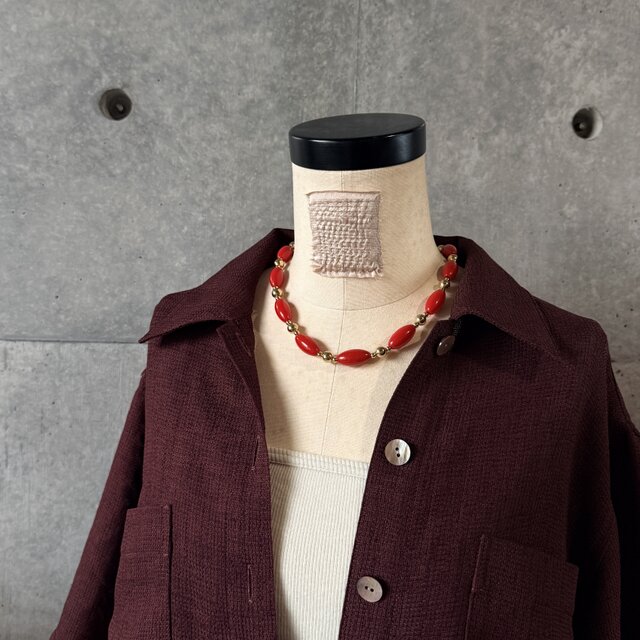 N327-ヴィンテージネックレス U.S.A. 1960-70's Cherry Red Oval Bead
