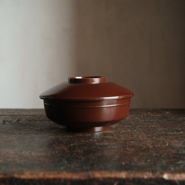 浅型の形状◇時代物 漆芸蓋付椀 古漆器 茶色 骨董・antiques 古民家