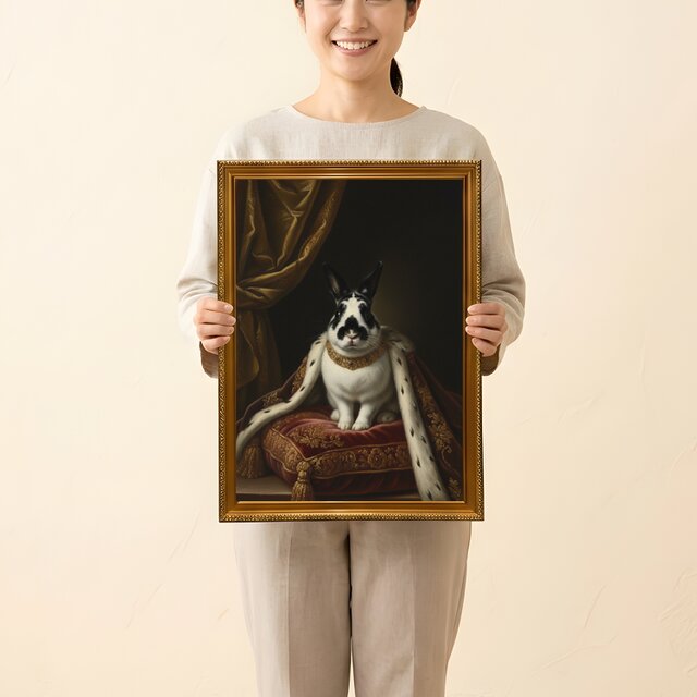 うさぎ（ダッチ）のルネサンス風肖像画 油絵風アートA3額装インテリア
