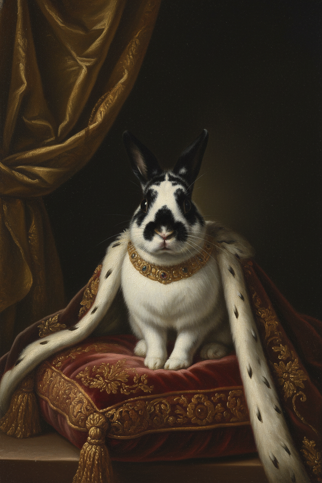 うさぎ（ダッチ）のルネサンス風肖像画 油絵風アートA3額装インテリア