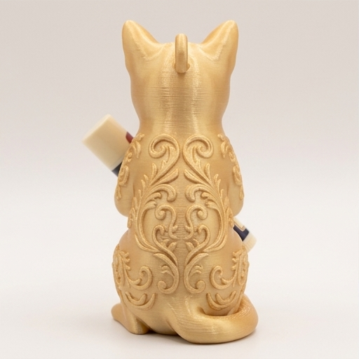 猫（トンキニーズ）の3Dプリント リップケース シルクゴールド