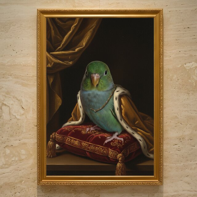 インコ（サザナミインコ）のルネサンス風肖像画 A3額装インテリア