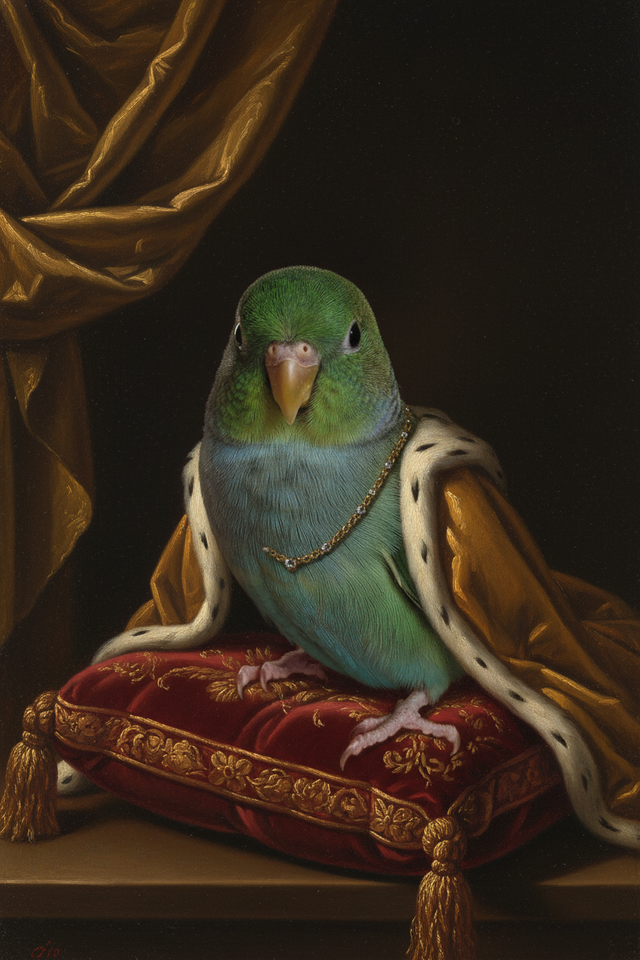 インコ（サザナミインコ）のルネサンス風肖像画 A3額装インテリア