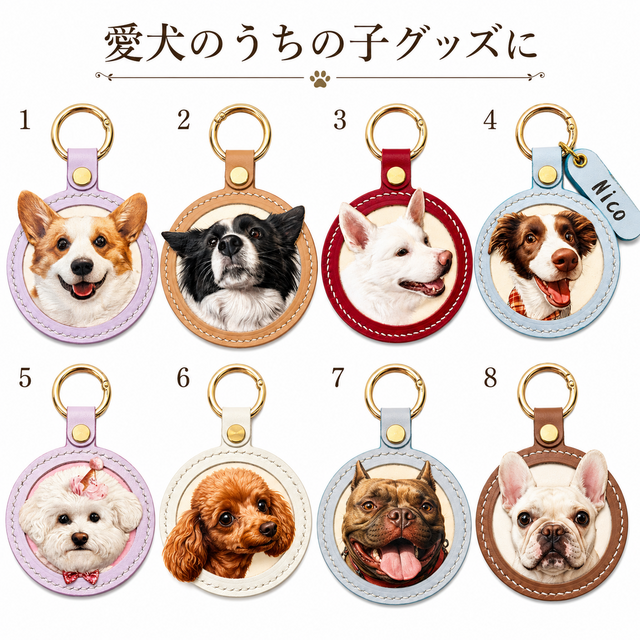 オーダーメイド】うちの子本革バッグチャーム｜写真から作る犬猫ペット