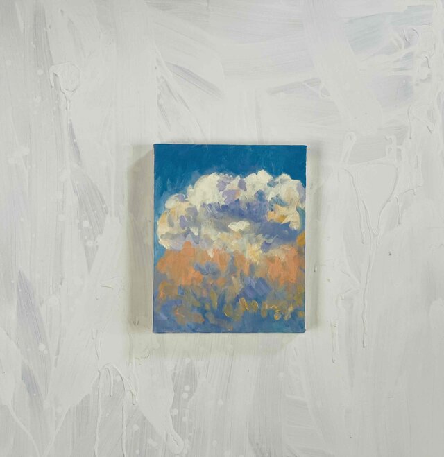 原画・油彩「夏の夕方の空」アート・絵画 ・F3（22×27㎝ ）キャンバス