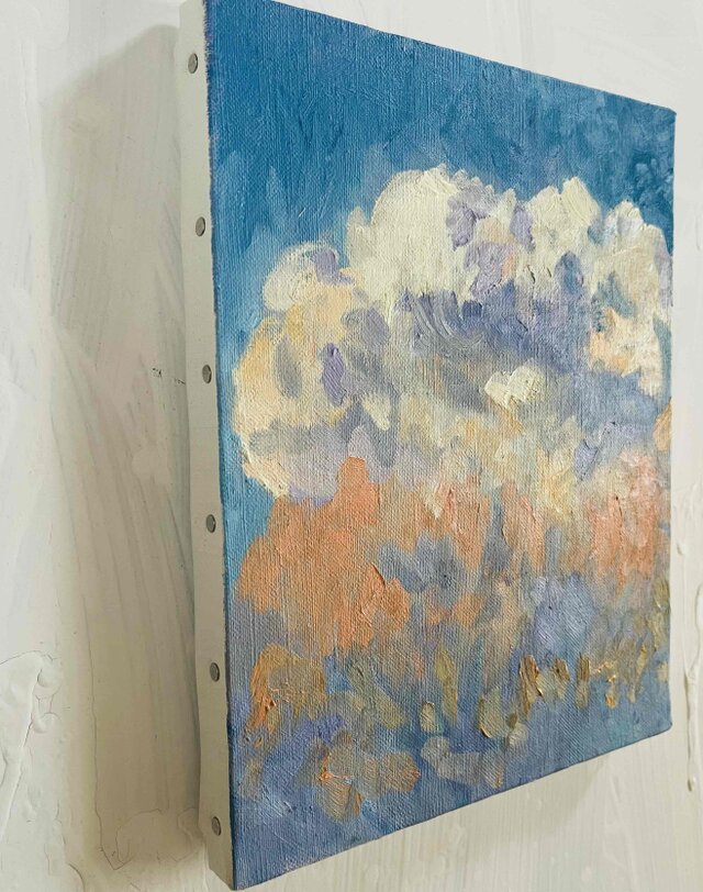 原画・油彩「夏の夕方の空」アート・絵画 ・F3（22×27㎝ ）キャンバス