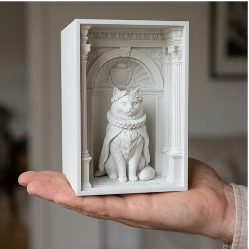 猫（ヒマラヤン）の3Dプリント ブックヌーク 白PLA 本棚インテリア