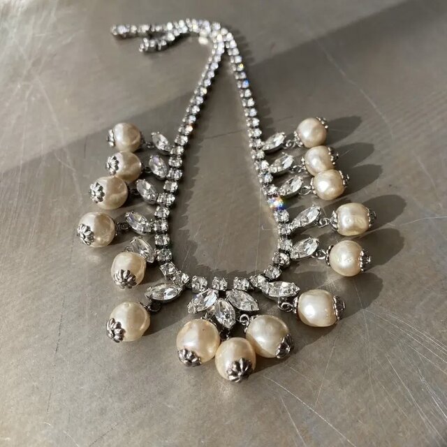 ヴィンテージネックレス 50s 60s Vintage 50s-60s USA retro crystal bijou×pearl necklace | iichi