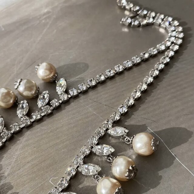 Vintage 50s-60s USA retro crystal bijou×pearl necklace | iichi