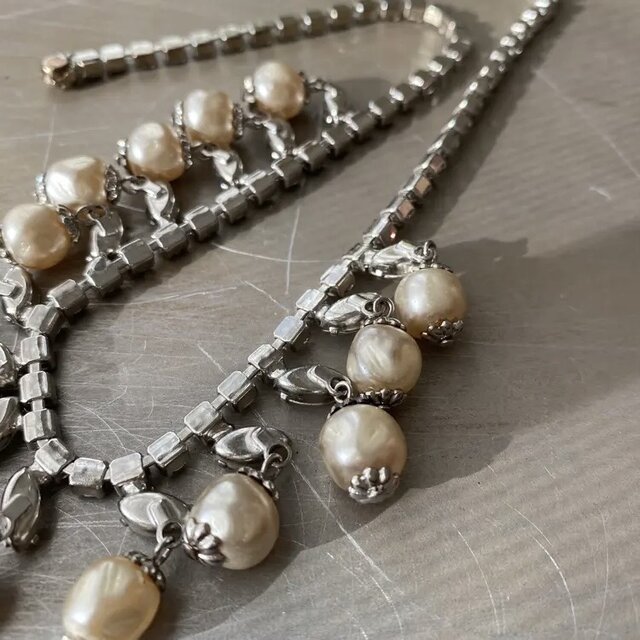 Vintage 50s-60s USA retro crystal bijou×pearl necklace | iichi