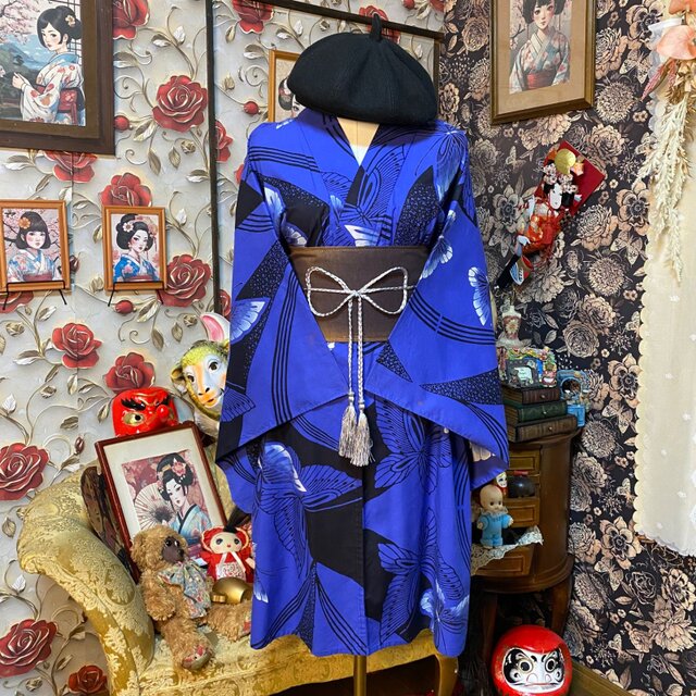 ❤︎浴衣ドレス❤︎ リメイク　ミニ浴衣 浴衣リメイク ミニミディ ワンピース ドレス 帯サッシュベルト付 和洋